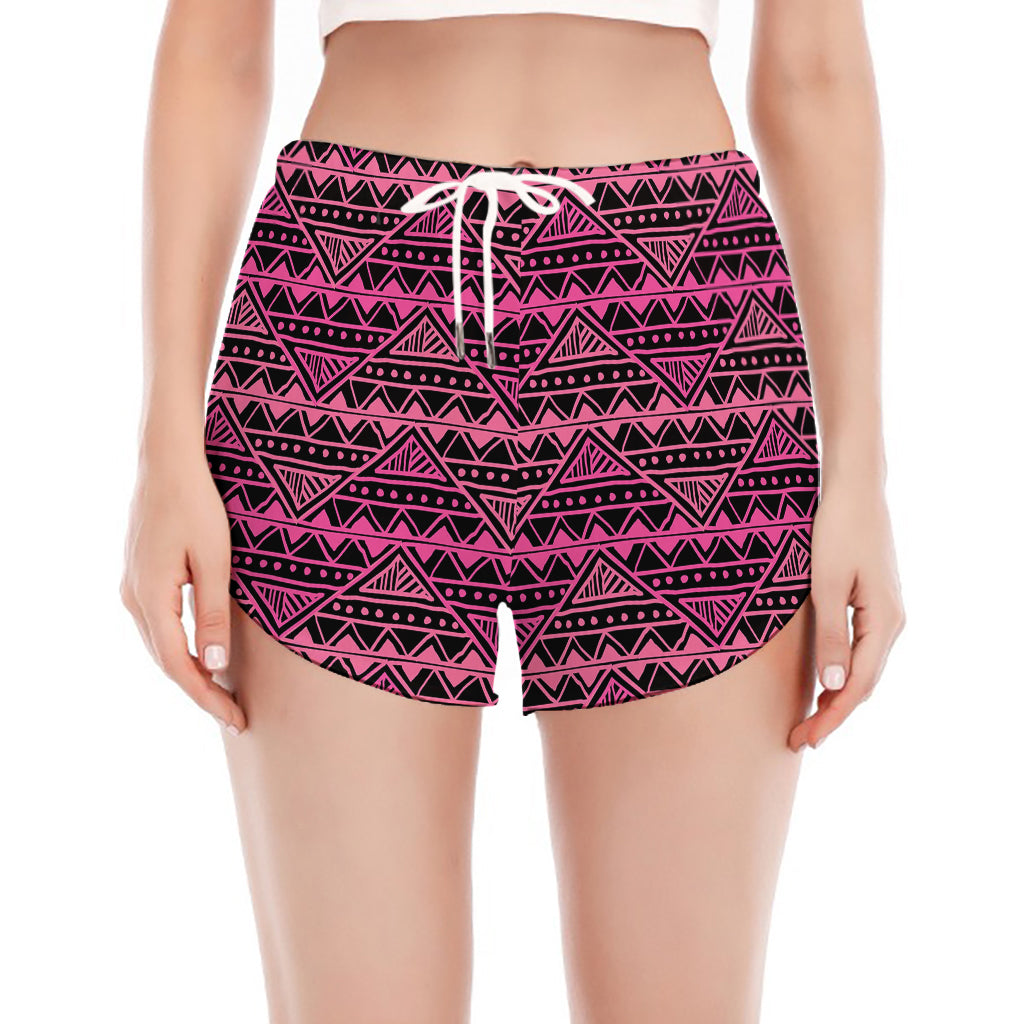 Pink African Ethnic Pattern Print Women's Split Running Shorts
