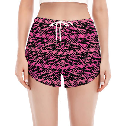 Pink African Ethnic Pattern Print Women's Split Running Shorts
