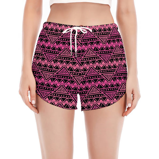Pink African Ethnic Pattern Print Women's Split Running Shorts