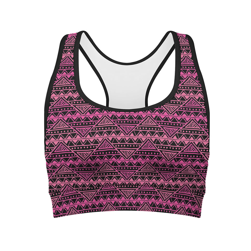 Pink African Ethnic Pattern Print Women's Sports Bra