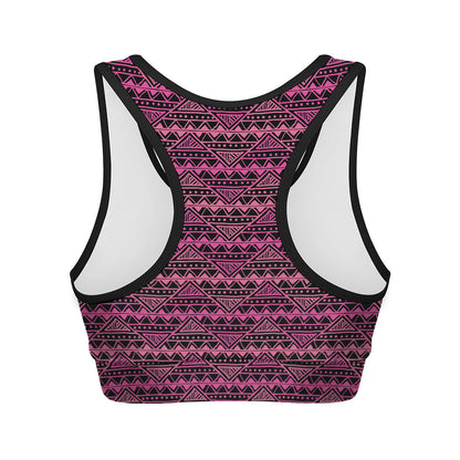 Pink African Ethnic Pattern Print Women's Sports Bra