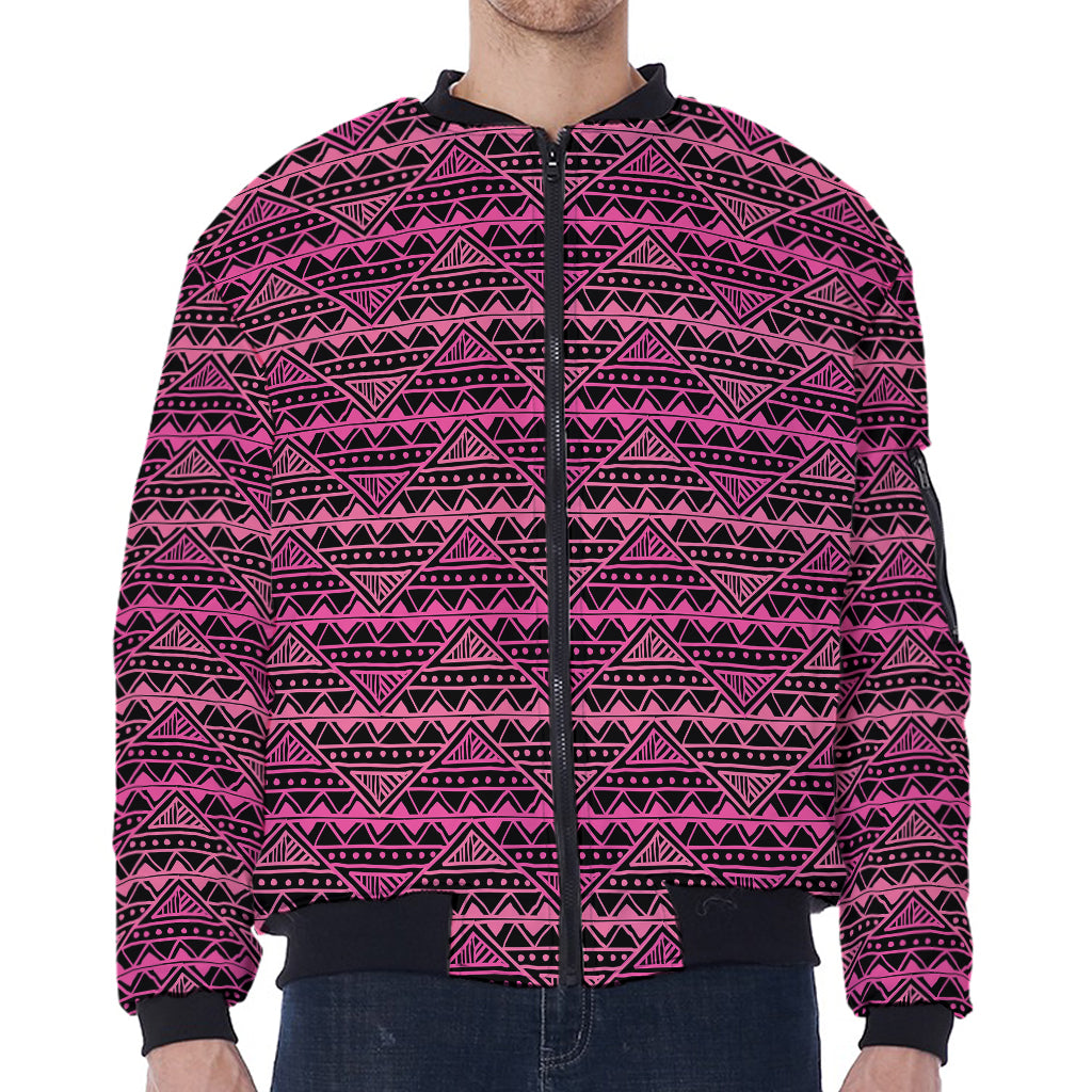 Pink African Ethnic Pattern Print Zip Sleeve Bomber Jacket