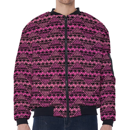 Pink African Ethnic Pattern Print Zip Sleeve Bomber Jacket