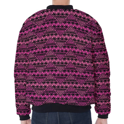 Pink African Ethnic Pattern Print Zip Sleeve Bomber Jacket