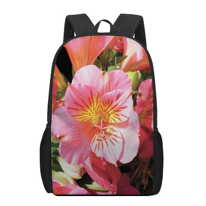 Pink Alstroemeria Print 17 Inch Backpack
