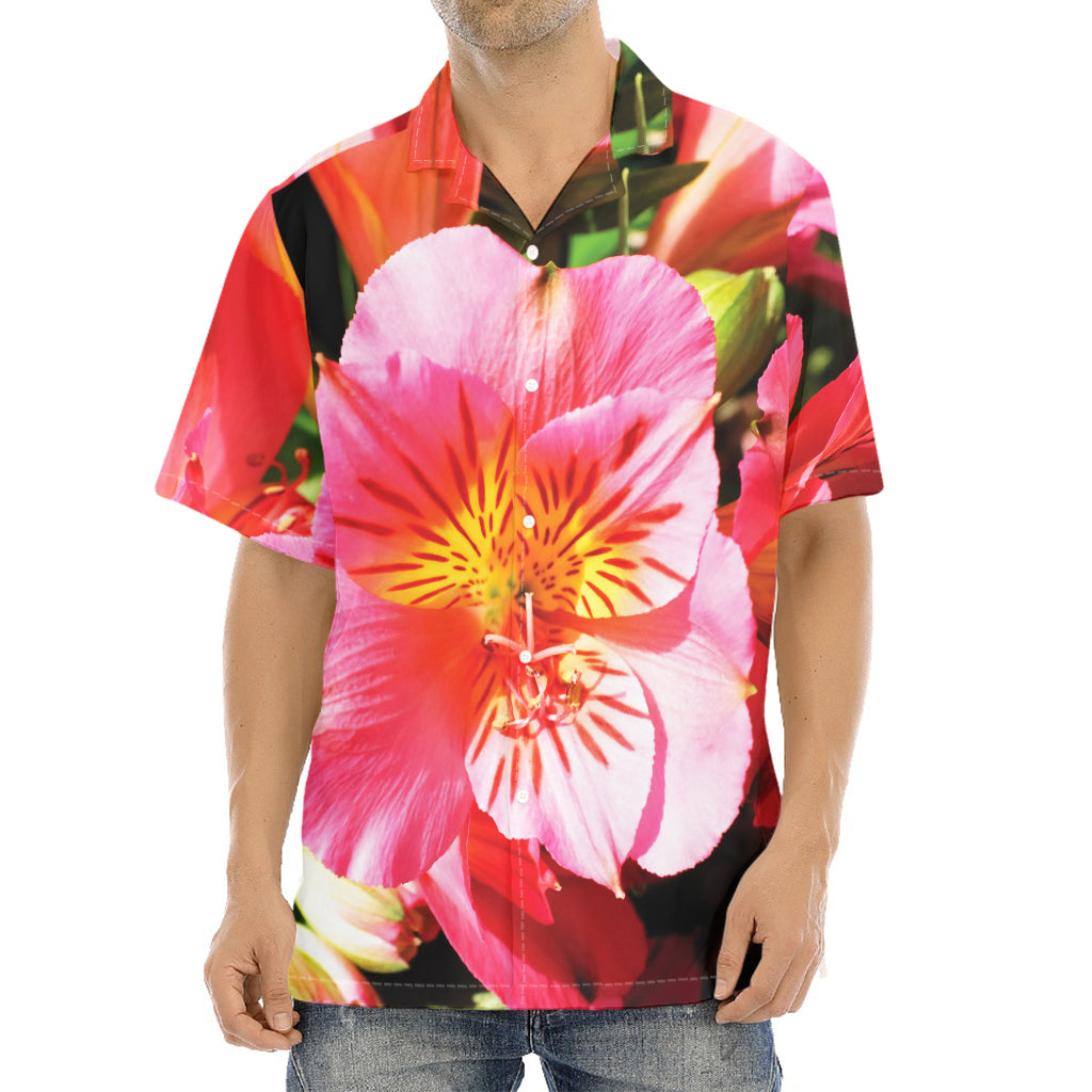 Pink Alstroemeria Print Aloha Shirt