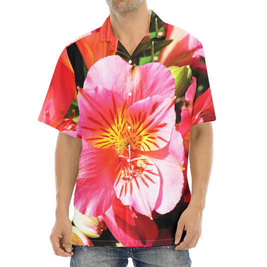 Pink Alstroemeria Print Aloha Shirt
