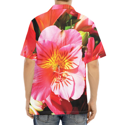 Pink Alstroemeria Print Aloha Shirt