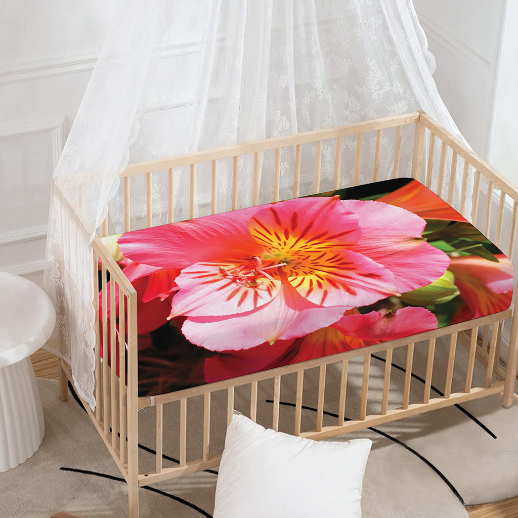 Pink Alstroemeria Print Baby Crib Sheet