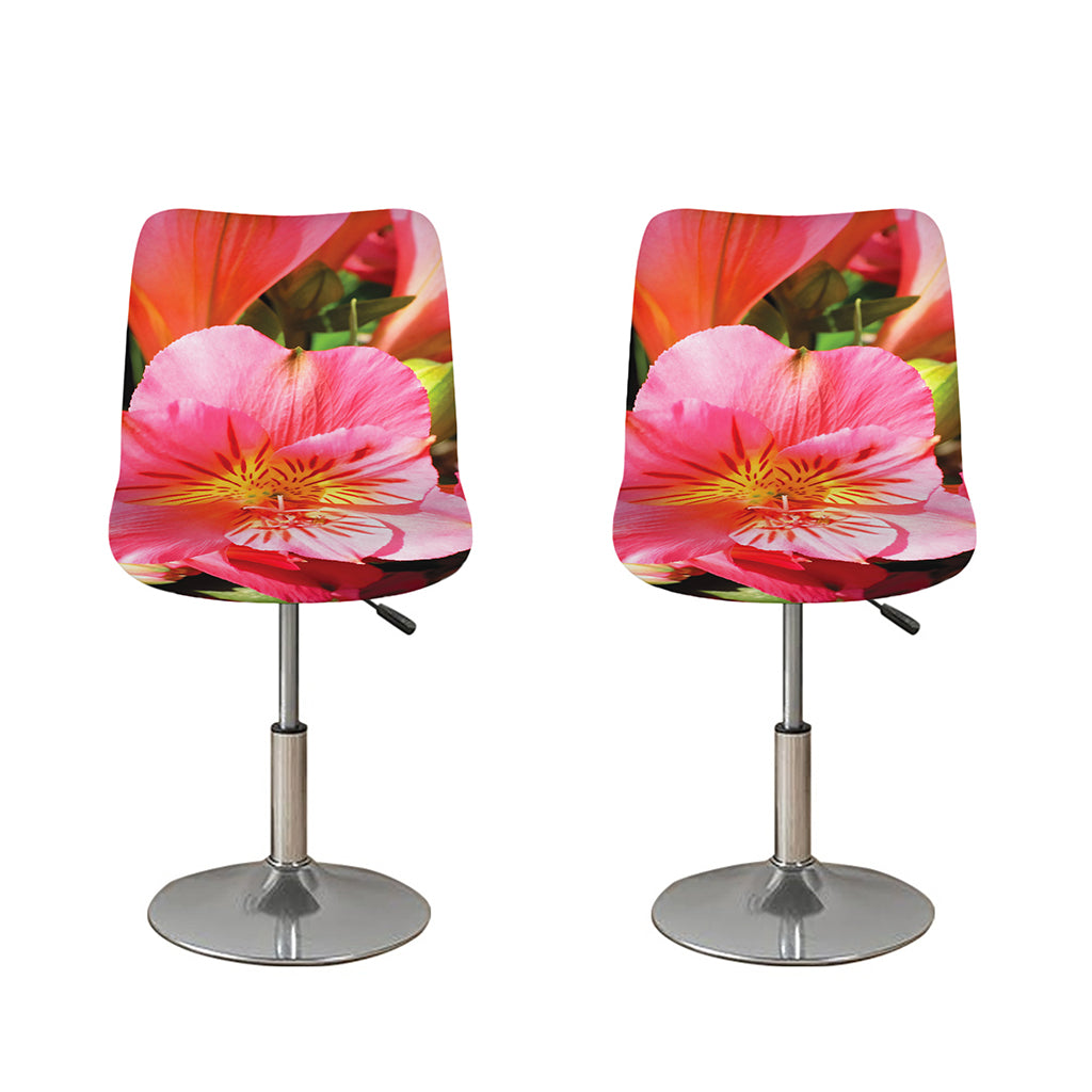 Pink Alstroemeria Print Bar Stool Covers