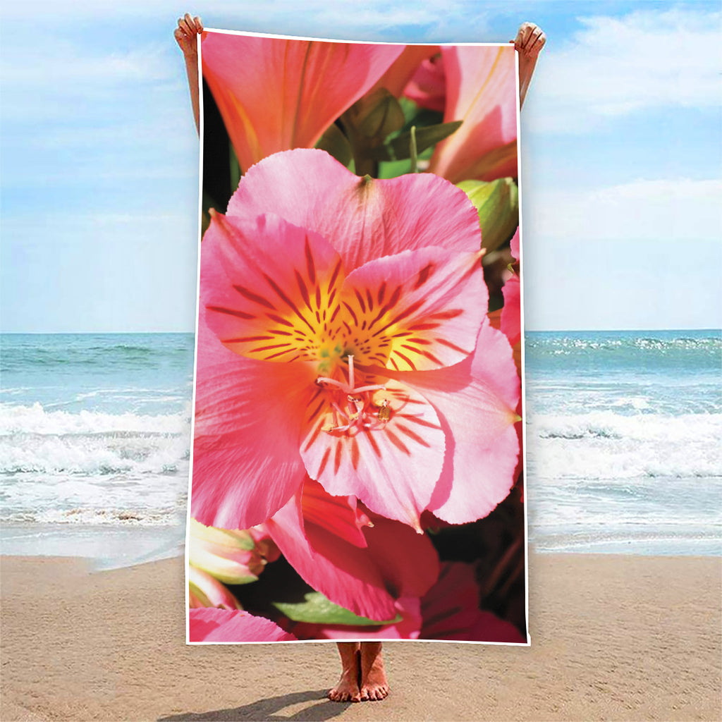 Pink Alstroemeria Print Beach Towel