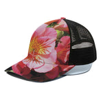 Pink Alstroemeria Print Black Mesh Trucker Cap