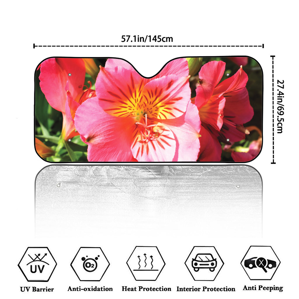 Pink Alstroemeria Print Car Windshield Sun Shade