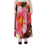 Pink Alstroemeria Print Chiffon Maxi Skirt