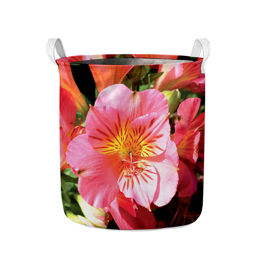Pink Alstroemeria Print Collapsible Laundry Basket