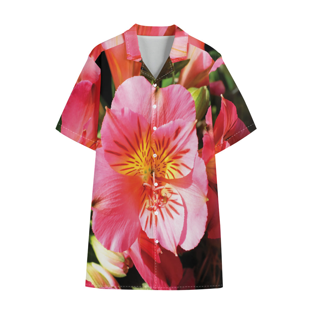 Pink Alstroemeria Print Cotton Hawaiian Shirt