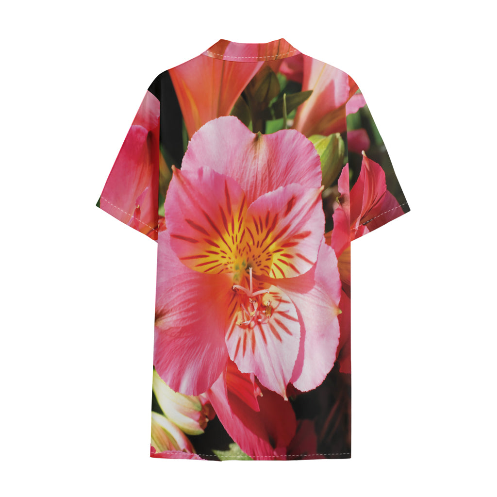 Pink Alstroemeria Print Cotton Hawaiian Shirt