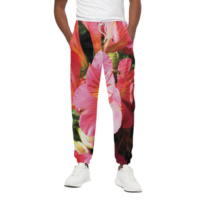 Pink Alstroemeria Print Cotton Pants