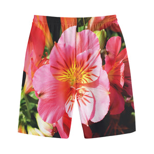 Pink Alstroemeria Print Cotton Shorts