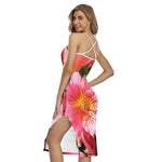 Pink Alstroemeria Print Cross Back Cami Dress