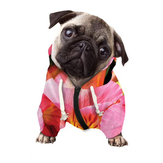 Pink Alstroemeria Print Dog Zip Up Hoodie