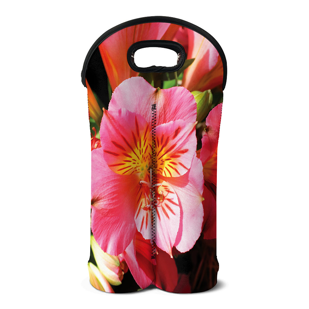 Pink Alstroemeria Print Double Neoprene Wine Tote