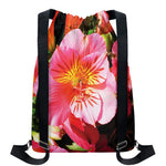 Pink Alstroemeria Print Drawstring Backpack