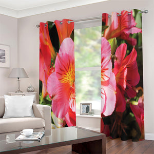 Pink Alstroemeria Print Extra Wide Grommet Curtains