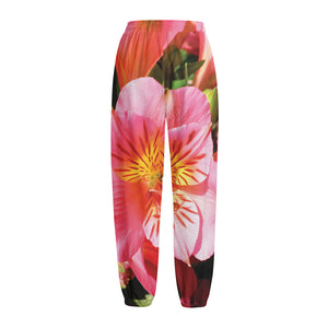 Pink Alstroemeria Print Fleece Lined Knit Pants