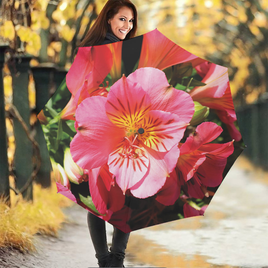 Pink Alstroemeria Print Foldable Umbrella