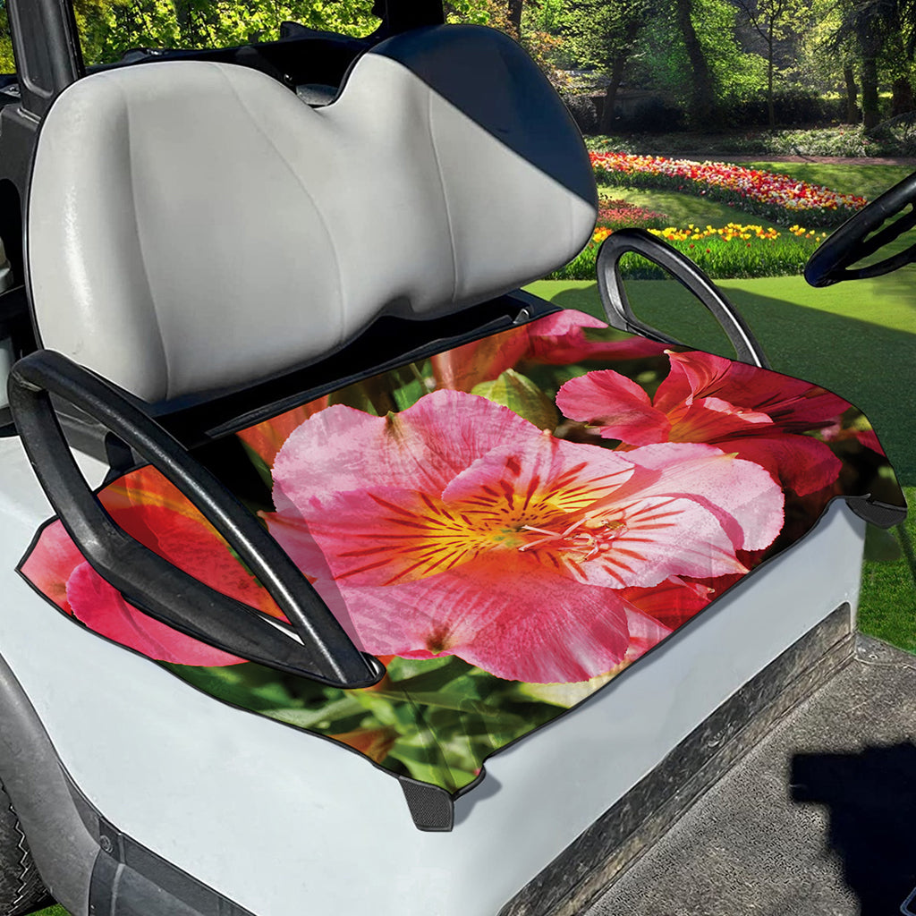 Pink Alstroemeria Print Golf Cart Seat Cover