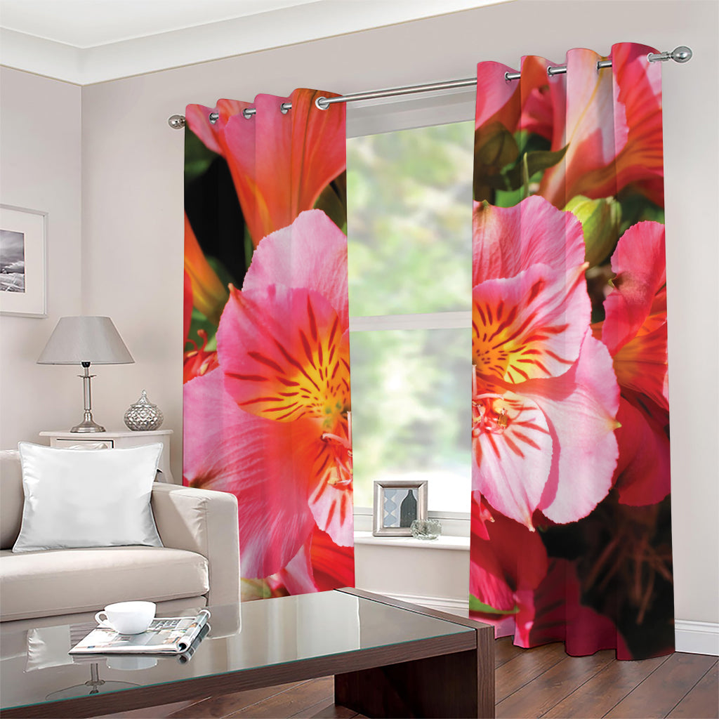 Pink Alstroemeria Print Grommet Curtains