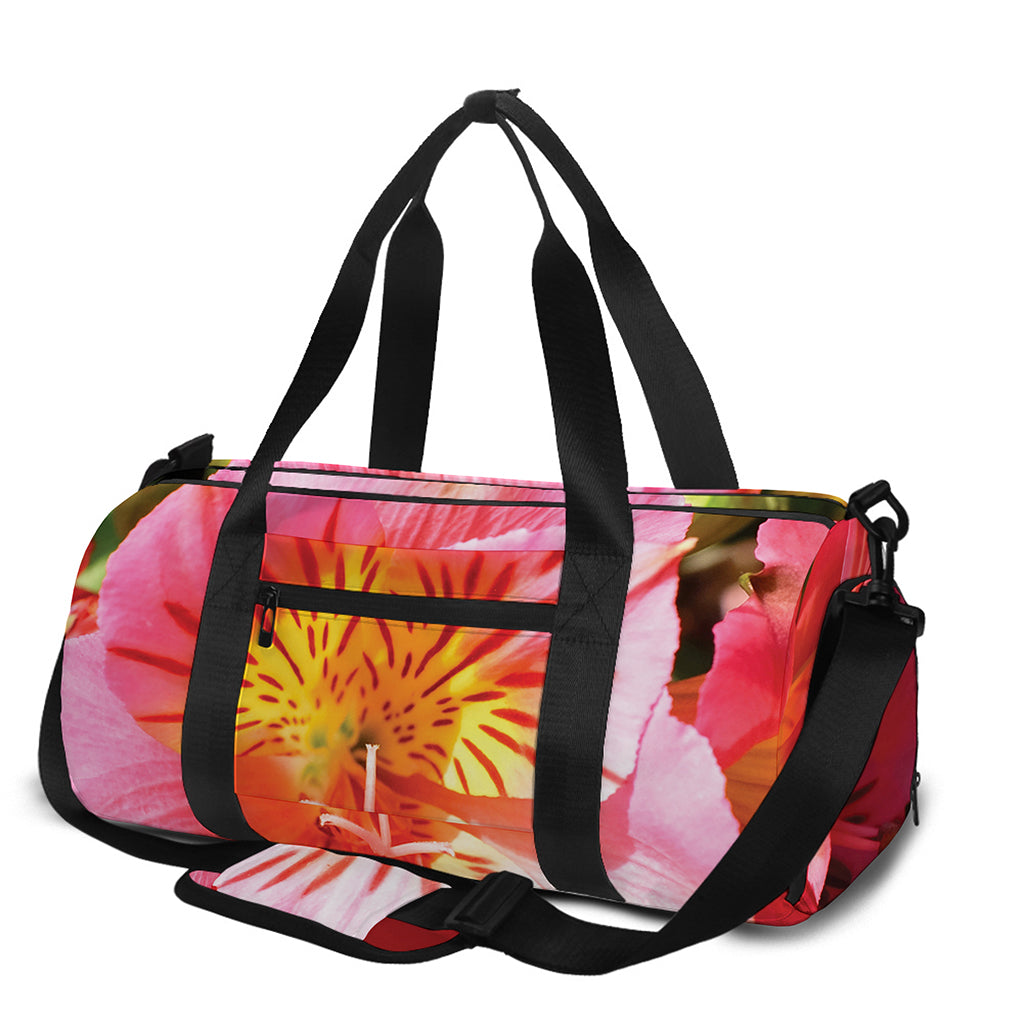 Pink Alstroemeria Print Gym Bag