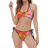 Pink Alstroemeria Print Halter Scoop Tie Side Bikini