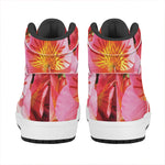 Pink Alstroemeria Print High Top Leather Sneakers