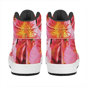 Pink Alstroemeria Print High Top Leather Sneakers