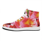 Pink Alstroemeria Print High Top Leather Sneakers