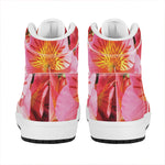 Pink Alstroemeria Print High Top Leather Sneakers