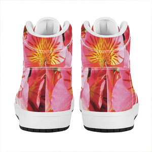 Pink Alstroemeria Print High Top Leather Sneakers