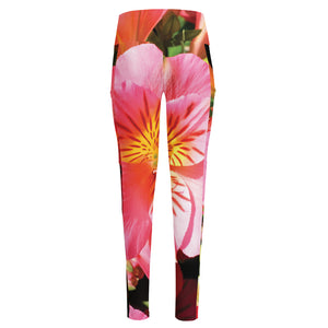 Pink Alstroemeria Print High-Waisted Pocket Leggings