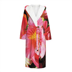 Pink Alstroemeria Print Hooded Bathrobe