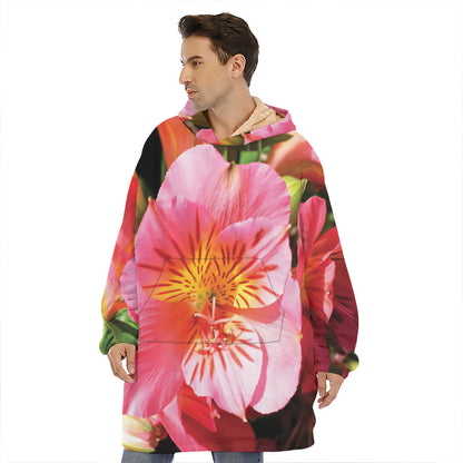 Pink Alstroemeria Print Hoodie Blanket