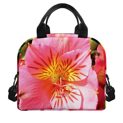 Pink Alstroemeria Print Insulated Lunch Bag