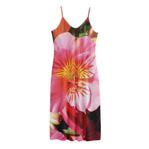 Pink Alstroemeria Print Jersey Midi Cami Dress