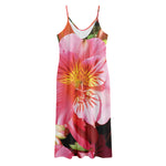 Pink Alstroemeria Print Jersey Midi Cami Dress