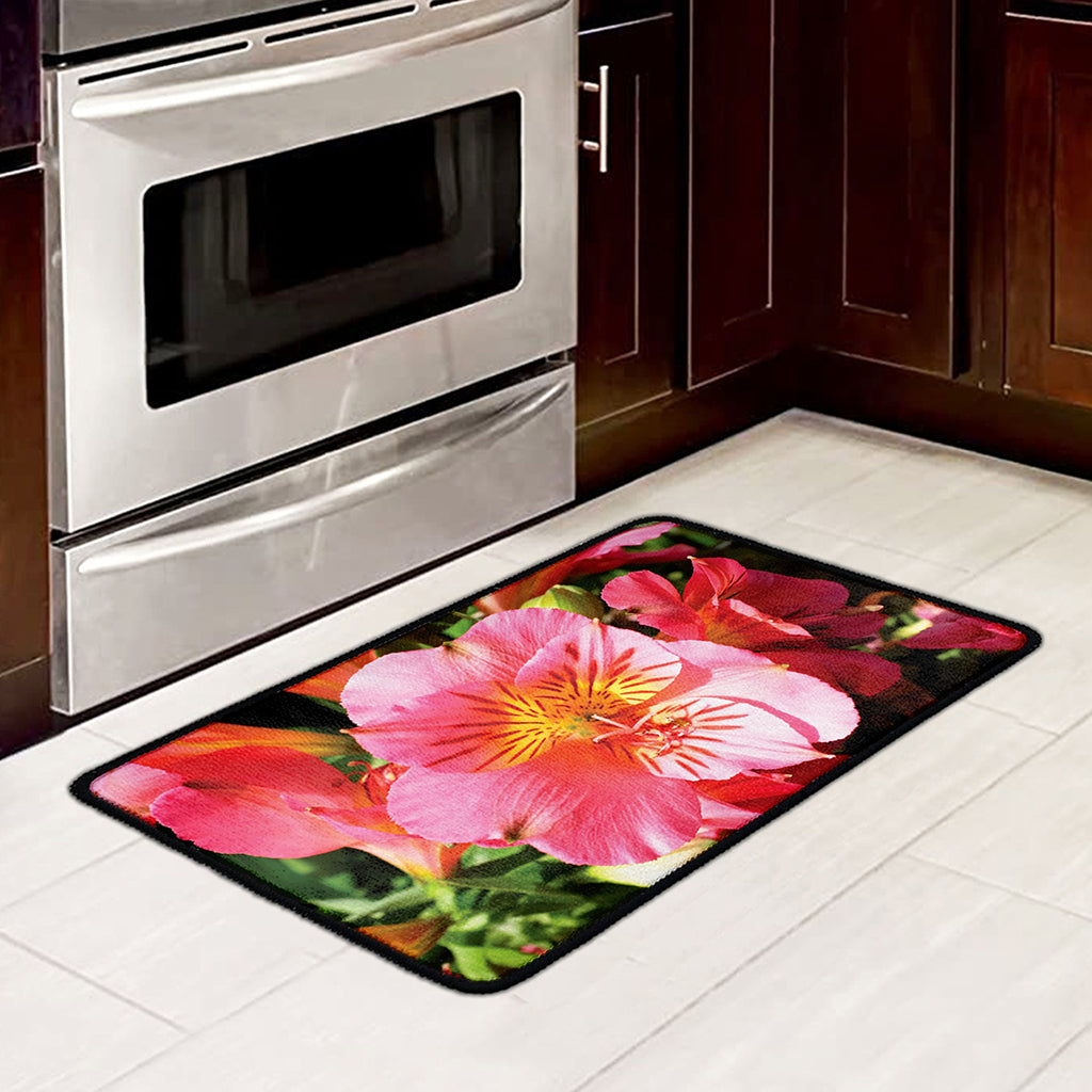 Pink Alstroemeria Print Kitchen Mat