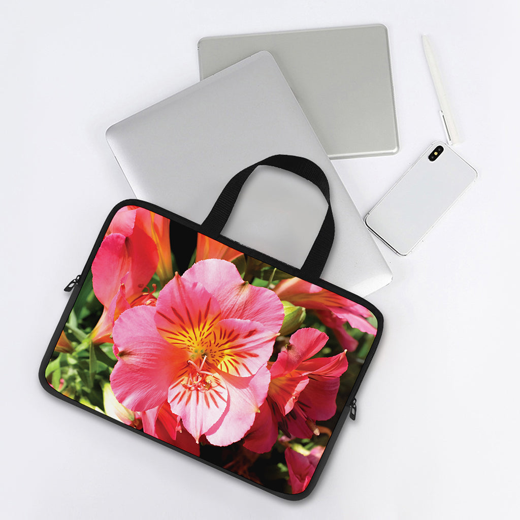 Pink Alstroemeria Print Laptop Sleeve With Handle
