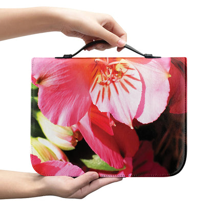 Pink Alstroemeria Print Leather Bible Cover