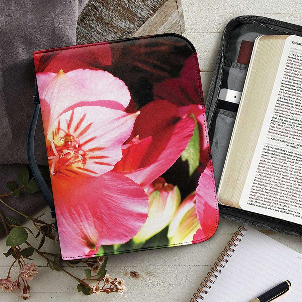 Pink Alstroemeria Print Leather Bible Cover