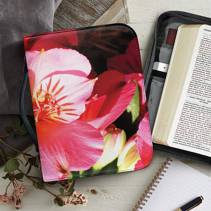 Pink Alstroemeria Print Leather Bible Cover